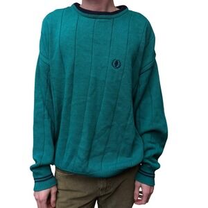 VINTAGE JANZEN TURQUOISE‎ COLORBLOCK STRIPE KNIT SWEATER XL